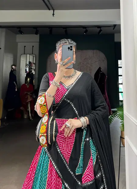 Pink Multicolour Pure Rayon Lehenga With Blouse Dupatta Navratri Collection LNB 1617 